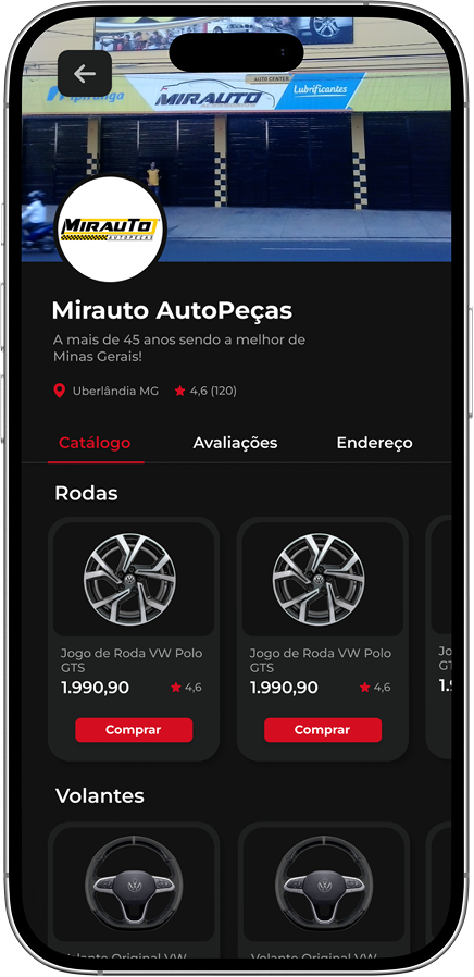 Vitrine da loja no app ModCar